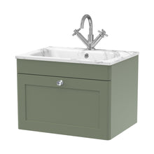 Nuie Classique 600mm Wall Hung 1-drawer Unit & Stone Basin 1th Traditional Satin Green MFC Painted Matt,stone 447x610x460mm - CLC894Q - JJ Building Materials