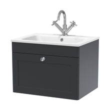 Nuie Classique 600mm Wall Hung 1-drawer Unit & Stone Basin 1th Traditional Soft Black MFC Painted Matt,stone 447x610x460mm - CLC1494P - JJ Building Materials