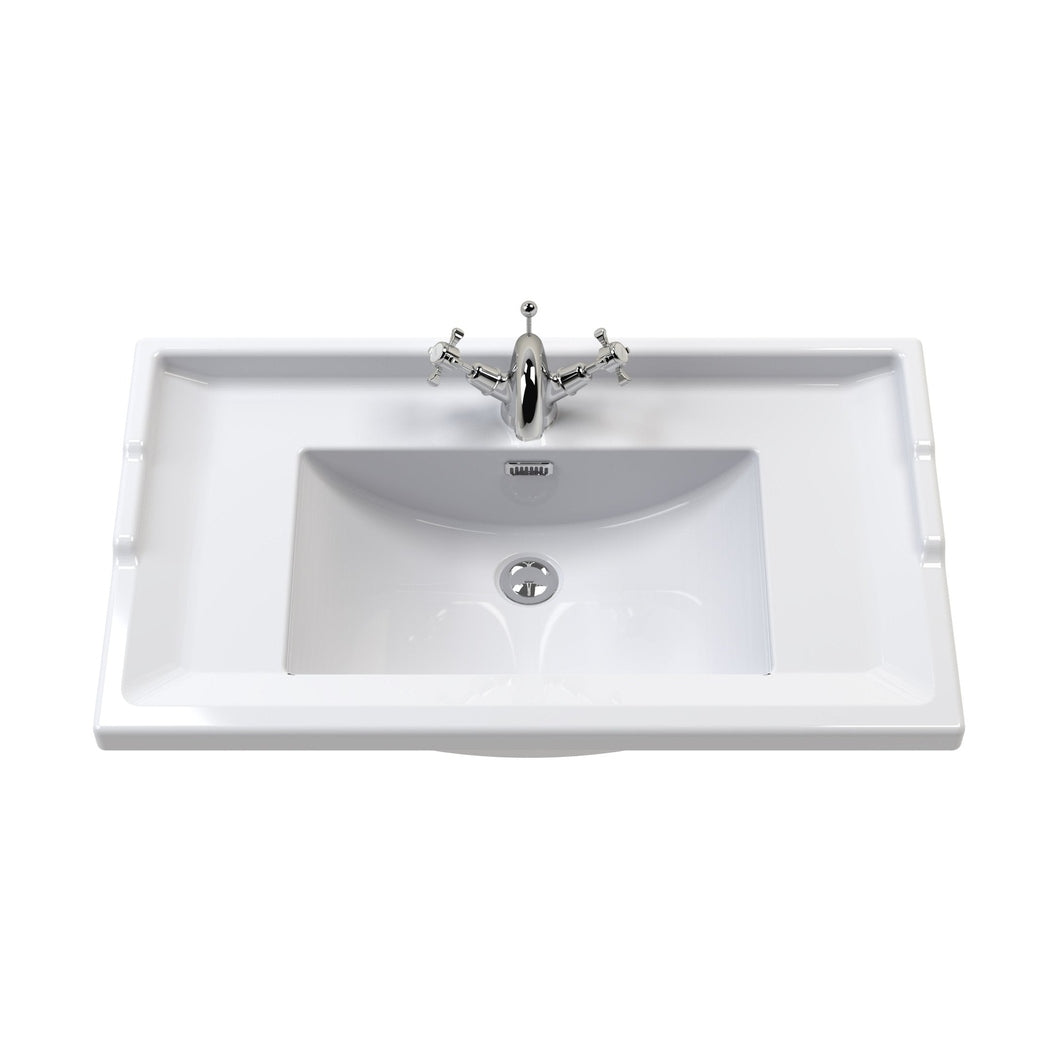 Nuie Classique 600mm Wall Hung 1 Drawer Vanity & Basin 1th Traditional Satin Green MFC Painted Matt 489x620x470mm - JJ Building Materials