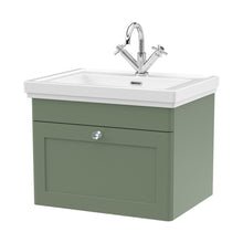 Nuie Classique 600mm Wall Hung 1-drawer Vanity & Basin 1th Traditional Satin Green MFC Painted Matt 496x631x471mm - JJ Building Materials