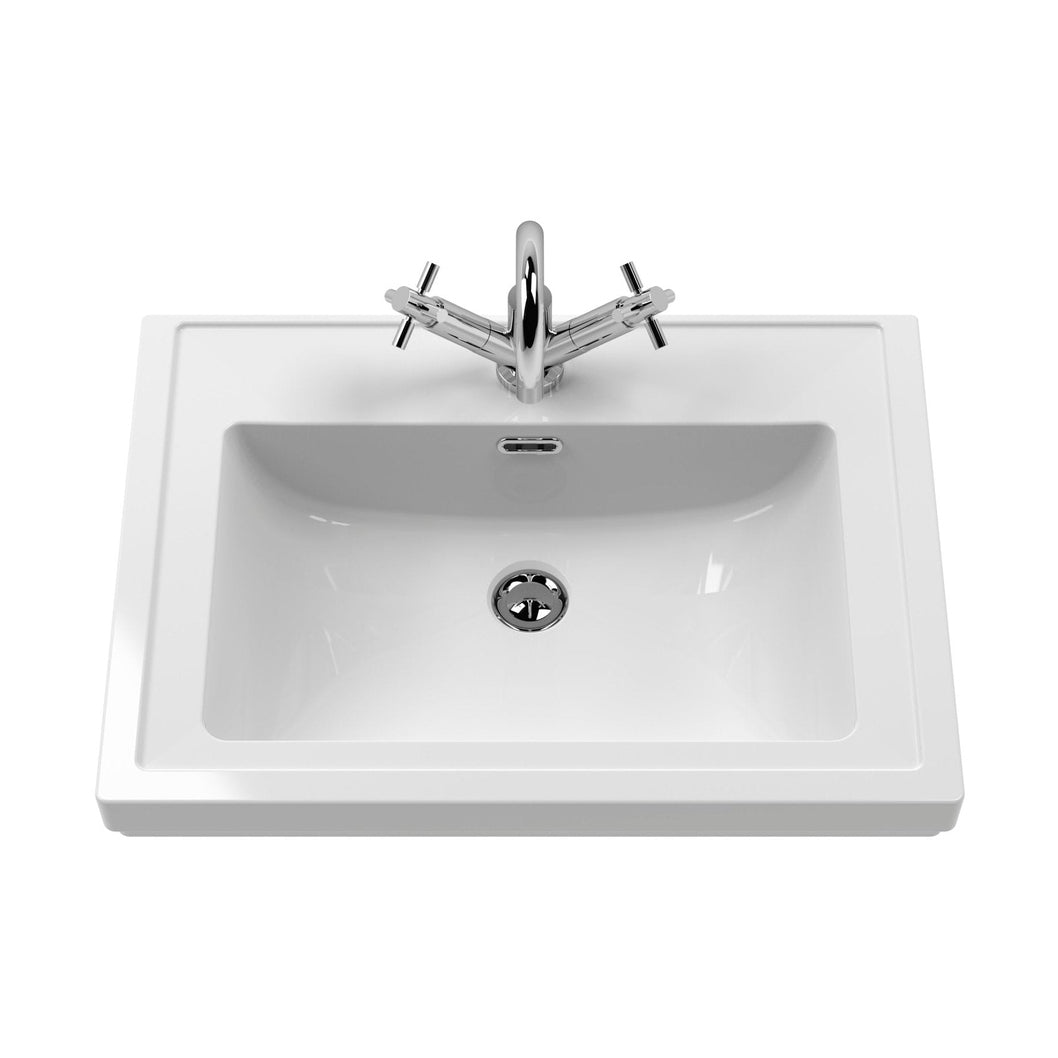 Nuie Classique 600mm Wall Hung 1-drawer Vanity & Basin 1th Traditional Satin Green MFC Painted Matt 496x631x471mm - JJ Building Materials