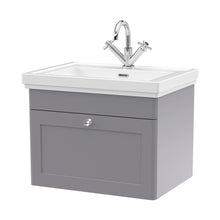 Nuie Classique 600mm Wall Hung 1-drawer Vanity & Basin 1th Traditional Satin Grey MFC Painted Matt 496x631x471mm - JJ Building Materials