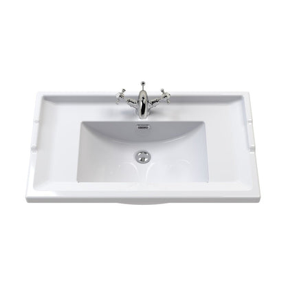 Nuie Classique 600mm Wall Hung 1 Drawer Vanity & Basin 1th Traditional Satin White MFC Painted Matt 489x620x470mm - JJ Building Materials
