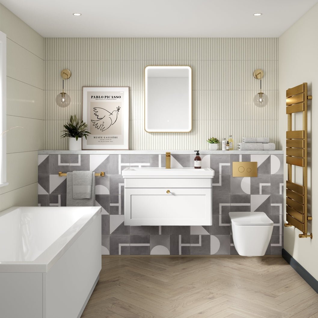 Nuie Classique 600mm Wall Hung 1-drawer Vanity & Basin 1th Traditional Satin White MFC Painted Matt 496x631x471mm - JJ Building Materials