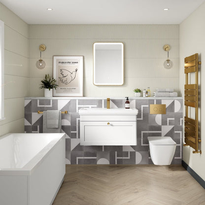 Nuie Classique 600mm Wall Hung 1-drawer Vanity & Basin 1th Traditional Satin White MFC Painted Matt 496x631x471mm - JJ Building Materials