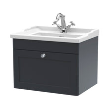 Nuie Classique 600mm Wall Hung 1 Drawer Vanity & Basin 1th Traditional Soft Black MFC Painted Matt 489x620x470mm - JJ Building Materials