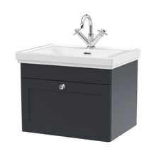 Nuie Classique 600mm Wall Hung 1-drawer Vanity & Basin 1th Traditional Soft Black MFC Painted Matt 496x631x471mm - JJ Building Materials