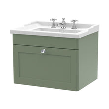 Nuie Classique 600mm Wall Hung 1 Drawer Vanity & Basin 3th Traditional Satin Green MFC Painted Matt 489x620x470mm - JJ Building Materials