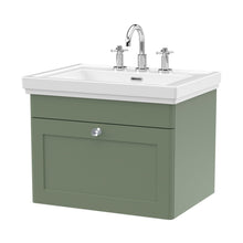 Nuie Classique 600mm Wall Hung 1-drawer Vanity & Basin 3th Traditional Satin Green MFC Painted Matt 496x631x471mm - JJ Building Materials