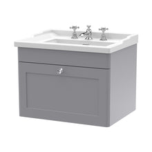 Nuie Classique 600mm Wall Hung 1 Drawer Vanity & Basin 3th Traditional Satin Grey MFC Painted Matt 489x620x470mm - JJ Building Materials