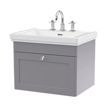 Nuie Classique 600mm Wall Hung 1-drawer Vanity & Basin 3th Traditional Satin Grey MFC Painted Matt 496x631x471mm - JJ Building Materials