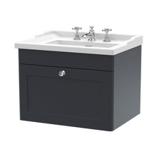 Nuie Classique 600mm Wall Hung 1 Drawer Vanity & Basin 3th Traditional Soft Black MFC Painted Matt 489x620x470mm - JJ Building Materials
