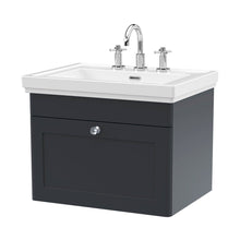 Nuie Classique 600mm Wall Hung 1-drawer Vanity & Basin 3th Traditional Soft Black MFC Painted Matt 496x631x471mm - JJ Building Materials