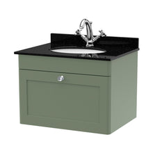 Nuie Classique 600mm Wall Hung 1 Drawer Vanity & Marble Top 1th Traditional Satin Green MFC Painted Matt 445x620x463mm - CLC894BR1 - JJ Building Materials