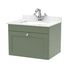 Nuie Classique 600mm Wall Hung 1 Drawer Vanity & Marble Top 1th Traditional Satin Green MFC Painted Matt 445x620x463mm - CLC894WS1 - JJ Building Materials