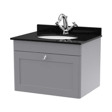 Nuie Classique 600mm Wall Hung 1 Drawer Vanity & Marble Top 1th Traditional Satin Grey MFC Painted Matt 445x620x463mm - CLC294BR1 - JJ Building Materials