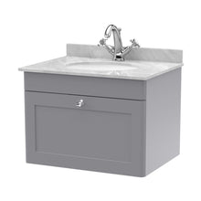 Nuie Classique 600mm Wall Hung 1 Drawer Vanity & Marble Top 1th Traditional Satin Grey MFC Painted Matt 445x620x463mm - CLC294GR1 - JJ Building Materials