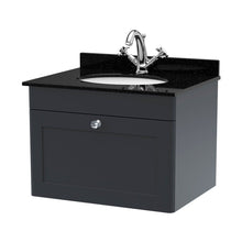 Nuie Classique 600mm Wall Hung 1 Drawer Vanity & Marble Top 1th Traditional Soft Black MFC Painted Matt 445x620x463mm - CLC1494BR1 - JJ Building Materials