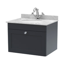 Nuie Classique 600mm Wall Hung 1 Drawer Vanity & Marble Top 1th Traditional Soft Black MFC Painted Matt 445x620x463mm - CLC1494GR1 - JJ Building Materials