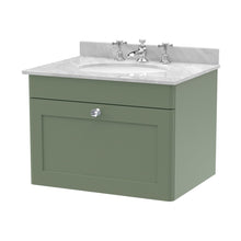 Nuie Classique 600mm Wall Hung 1 Drawer Vanity & Marble Top 3th Traditional Satin Green MFC Painted Matt 445x620x463mm - CLC894GR3 - JJ Building Materials