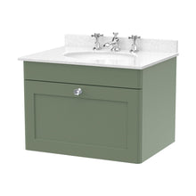 Nuie Classique 600mm Wall Hung 1 Drawer Vanity & Marble Top 3th Traditional Satin Green MFC Painted Matt 445x620x463mm - CLC894WR3 - JJ Building Materials