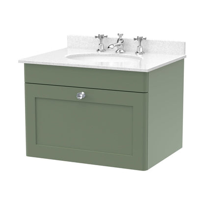 Nuie Classique 600mm Wall Hung 1 Drawer Vanity & Marble Top 3th Traditional Satin Green MFC Painted Matt 445x620x463mm - CLC894WR3 - JJ Building Materials