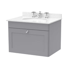 Nuie Classique 600mm Wall Hung 1 Drawer Vanity & Marble Top 3th Traditional Satin Grey MFC Painted Matt 445x620x463mm - CLC294WR3 - JJ Building Materials