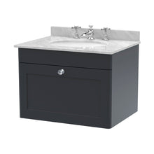 Nuie Classique 600mm Wall Hung 1 Drawer Vanity & Marble Top 3th Traditional Soft Black MFC Painted Matt 445x620x463mm - CLC1494GR3 - JJ Building Materials