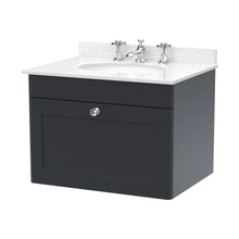 Nuie Classique 600mm Wall Hung 1 Drawer Vanity & Marble Top 3th Traditional Soft Black MFC Painted Matt 445x620x463mm - CLC1494WR3 - JJ Building Materials