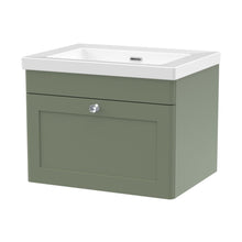 Nuie Classique 600mm Wall Hung 1-drawer Vanity With Basin - 0 Tap Hole Traditional Satin Green Fireclay 476x613x462mm - JJ Building Materials