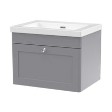 Nuie Classique 600mm Wall Hung 1-drawer Vanity With Basin - 0 Tap Hole Traditional Satin Grey Fireclay 476x613x462mm - JJ Building Materials
