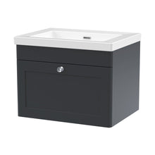 Nuie Classique 600mm Wall Hung 1-drawer Vanity With Basin - 0 Tap Hole Traditional Soft Black Fireclay 476x613x462mm - JJ Building Materials