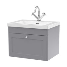 Nuie Classique 600mm Wall Hung 1-drawer Vanity With Basin - 1 Tap Hole Traditional Satin Grey Fireclay 476x613x462mm - JJ Building Materials