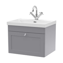 Nuie Classique 600mm Wall Hung 1-drawer Vanity With Basin - 1 Tap Hole Traditional Satin Grey Vitreous China 481x610x460mm - JJ Building Materials