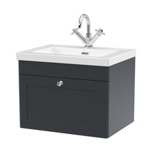 Nuie Classique 600mm Wall Hung 1-drawer Vanity With Basin - 1 Tap Hole Traditional Soft Black Fireclay 476x613x462mm - JJ Building Materials