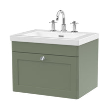 Nuie Classique 600mm Wall Hung 1-drawer Vanity With Basin - 3 Tap Hole Traditional Satin Green Fireclay 476x613x462mm - JJ Building Materials