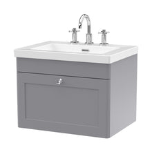 Nuie Classique 600mm Wall Hung 1-drawer Vanity With Basin - 3 Tap Hole Traditional Satin Grey Fireclay 476x613x462mm - JJ Building Materials