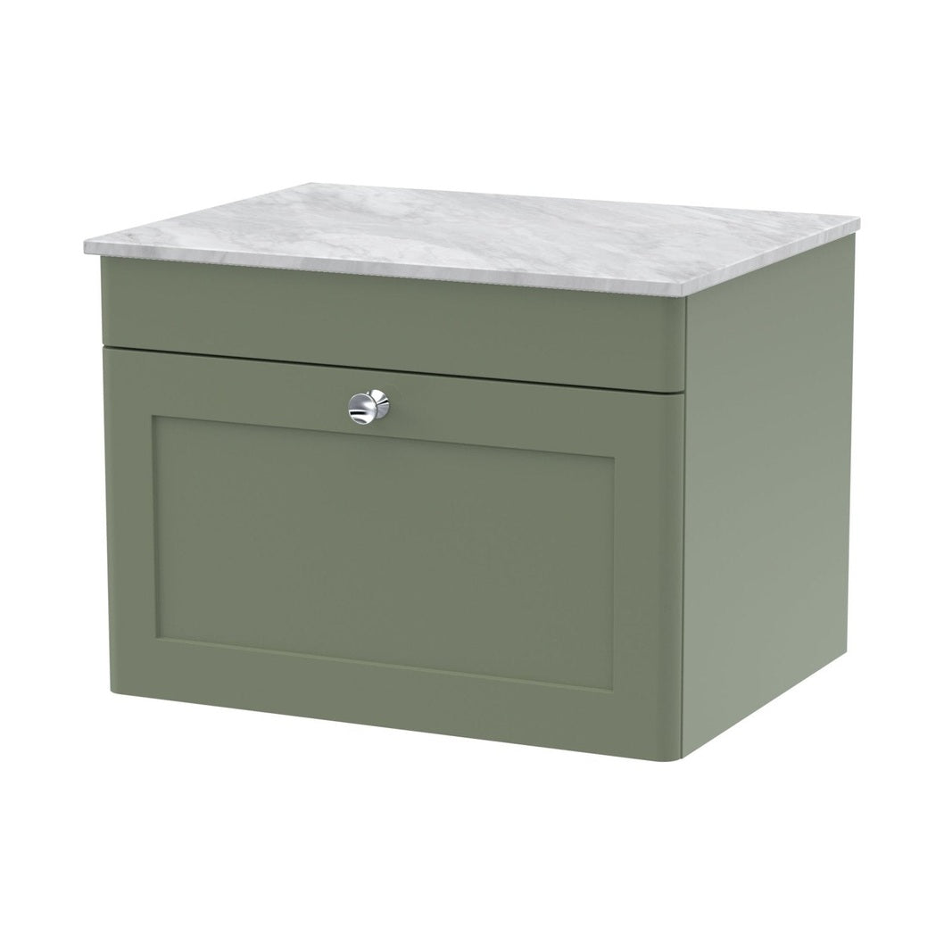Nuie Classique 600mm Wall Hung 1-drawer Vanity With Marble Top Traditional Satin Green Natural Marble 449x610x460mm - CLC894GMT - JJ Building Materials