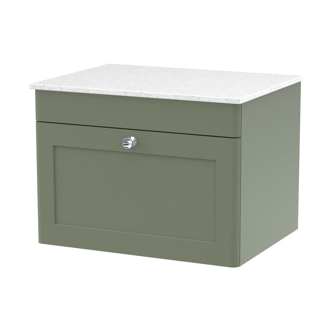 Nuie Classique 600mm Wall Hung 1-drawer Vanity With Marble Top Traditional Satin Green Natural Marble 449x610x460mm - CLC894WMT - JJ Building Materials