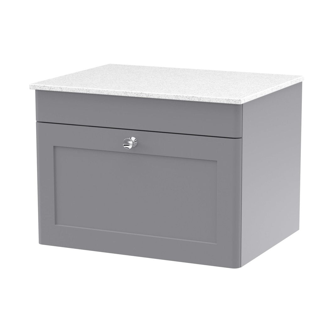 Nuie Classique 600mm Wall Hung 1-drawer Vanity With Marble Top Traditional Satin Grey Natural Marble 449x610x460mm - CLC294WMT - JJ Building Materials