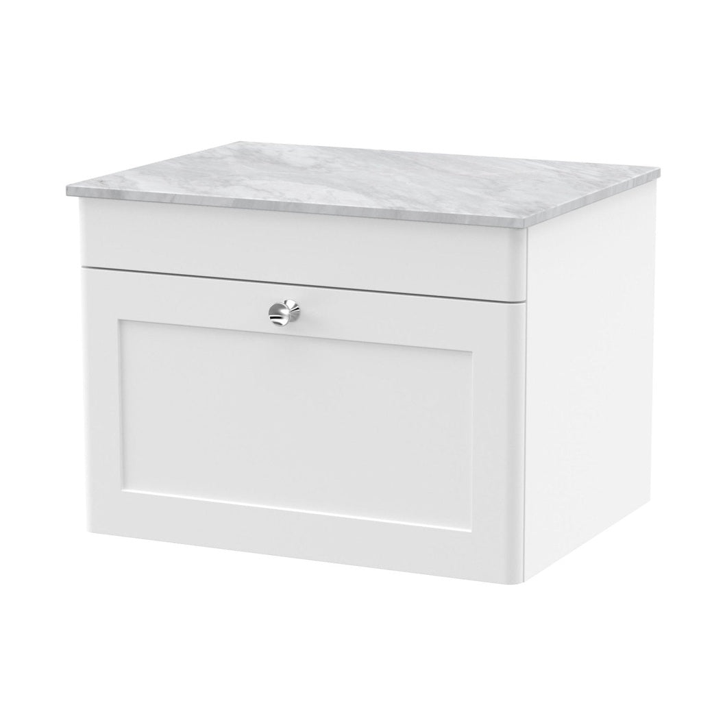 Nuie Classique 600mm Wall Hung 1-drawer Vanity With Marble Top Traditional Satin White Natural Marble 449x610x460mm - CLC194GMT - JJ Building Materials
