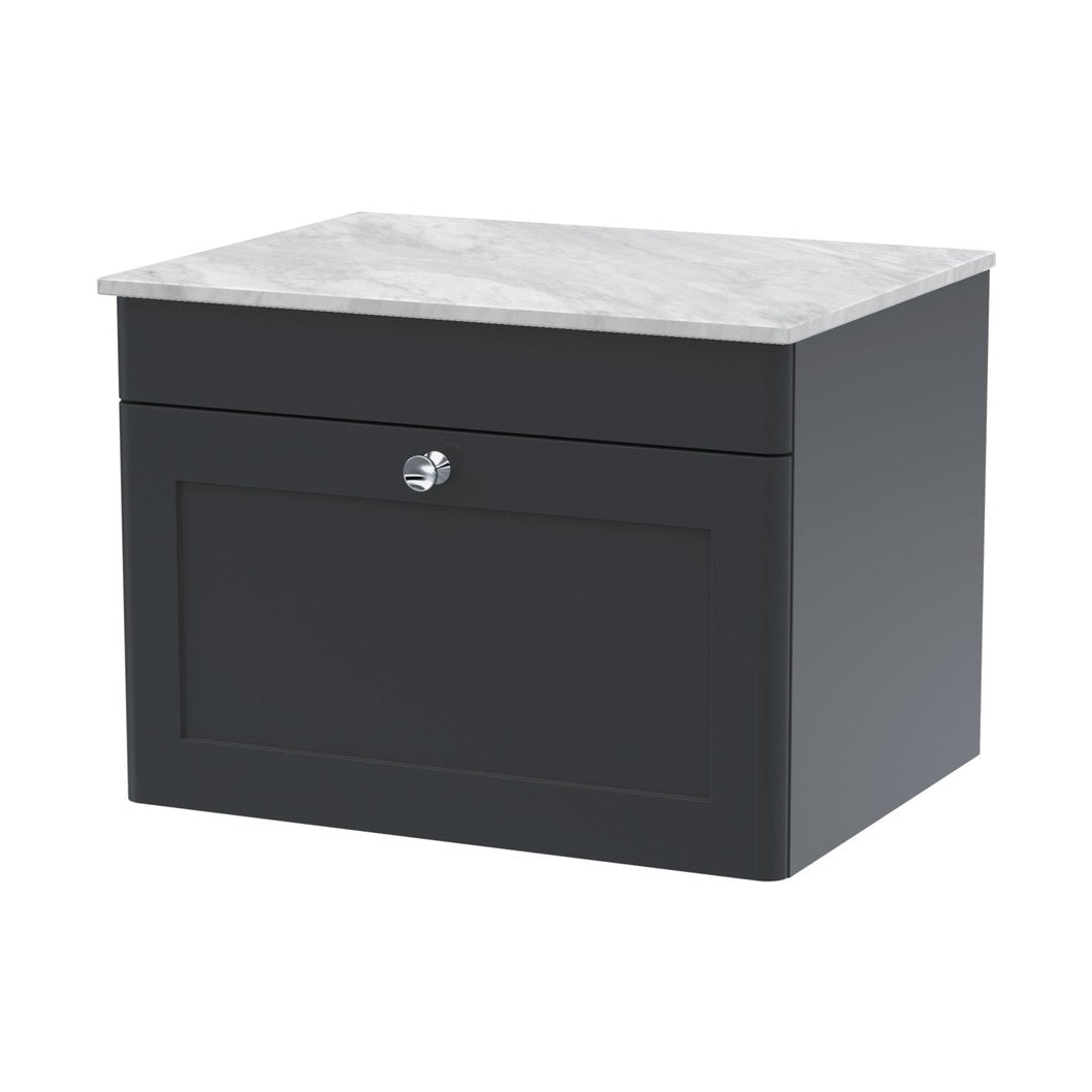 Nuie Classique 600mm Wall Hung 1-drawer Vanity With Marble Top Traditional Soft Black Natural Marble 449x610x460mm - CLC1494GMT - JJ Building Materials