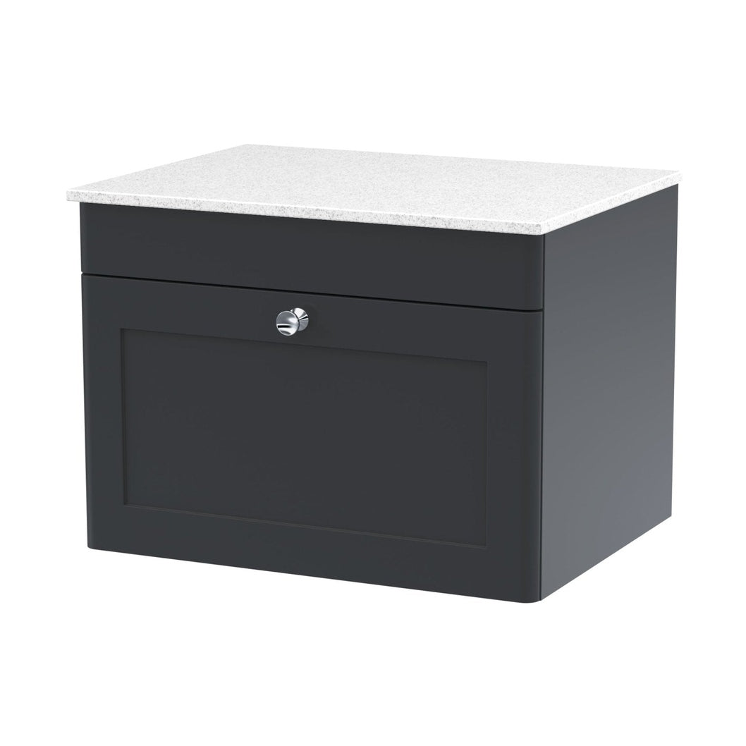 Nuie Classique 600mm Wall Hung 1-drawer Vanity With Marble Top Traditional Soft Black Natural Marble 449x610x460mm - CLC1494WMT - JJ Building Materials
