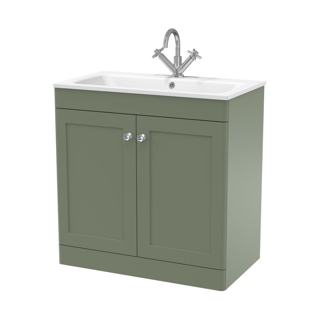 Nuie Classique 800mm Floor Standing 2-door Unit & Stone Basin 1th Traditional Satin Green MFC Painted Matt,stone 816x810x470mm - CLC826P - JJ Building Materials