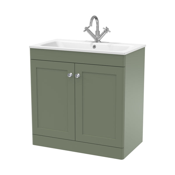 Nuie Classique 800mm Floor Standing 2-door Unit & Stone Basin 1th Traditional Satin Green MFC Painted Matt,stone 816x810x470mm - CLC826P - JJ Building Materials