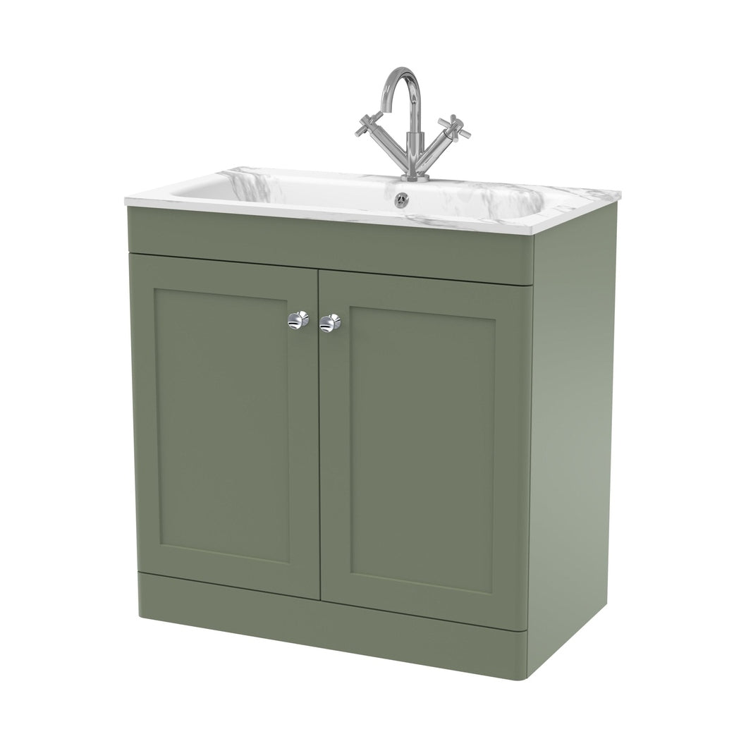 Nuie Classique 800mm Floor Standing 2-door Unit & Stone Basin 1th Traditional Satin Green MFC Painted Matt,stone 816x810x470mm - CLC826Q - JJ Building Materials