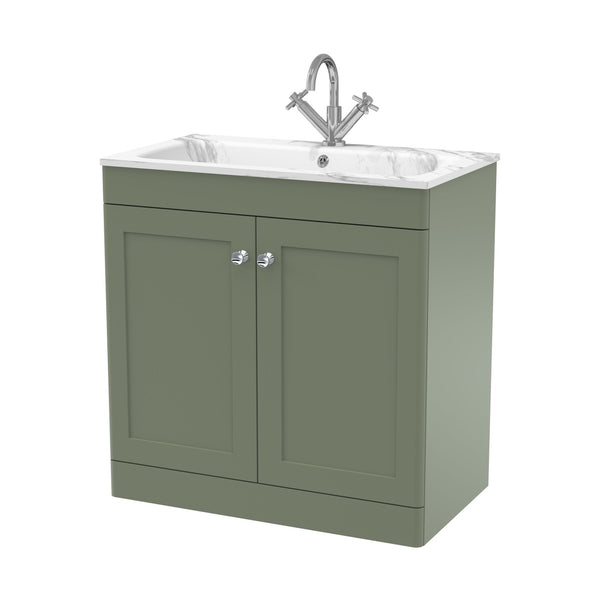Nuie Classique 800mm Floor Standing 2-door Unit & Stone Basin 1th Traditional Satin Green MFC Painted Matt,stone 816x810x470mm - CLC826Q - JJ Building Materials