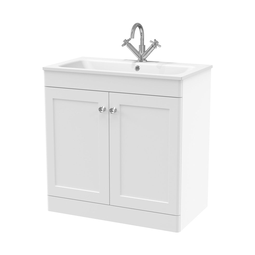 Nuie Classique 800mm Floor Standing 2-door Unit & Stone Basin 1th Traditional Satin White MFC Painted Matt,stone 816x810x470mm - CLC126P - JJ Building Materials