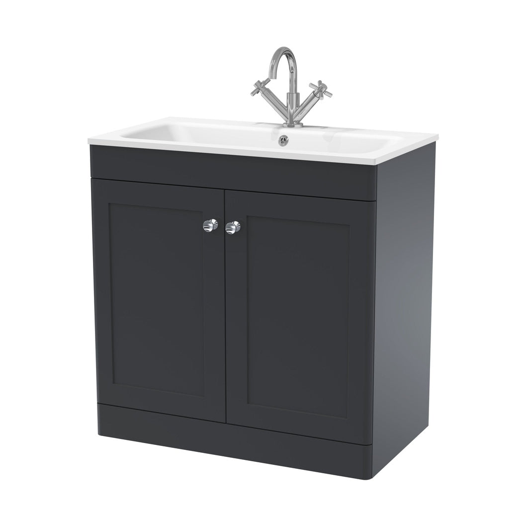 Nuie Classique 800mm Floor Standing 2-door Unit & Stone Basin 1th Traditional Soft Black MFC Painted Matt,stone 816x810x470mm - CLC1426P - JJ Building Materials