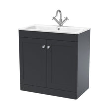 Nuie Classique 800mm Floor Standing 2-door Unit & Stone Basin 1th Traditional Soft Black MFC Painted Matt,stone 816x810x470mm - CLC1426P - JJ Building Materials